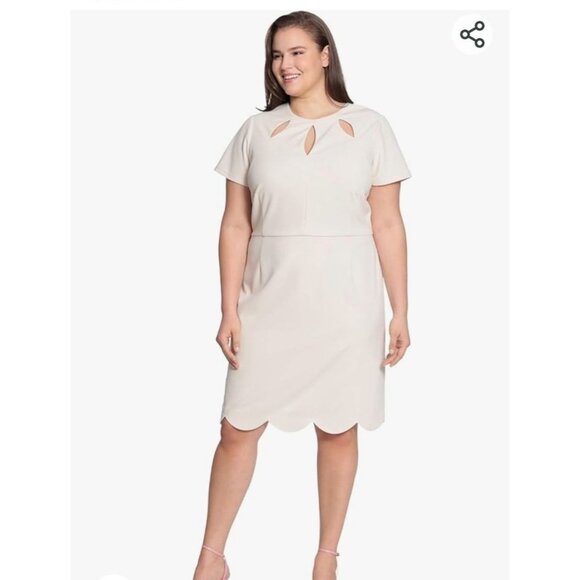 Maggy London Womens Cream Scalloped Hem Dress Cutout Details Size 18W Church - Picture 1 of 12